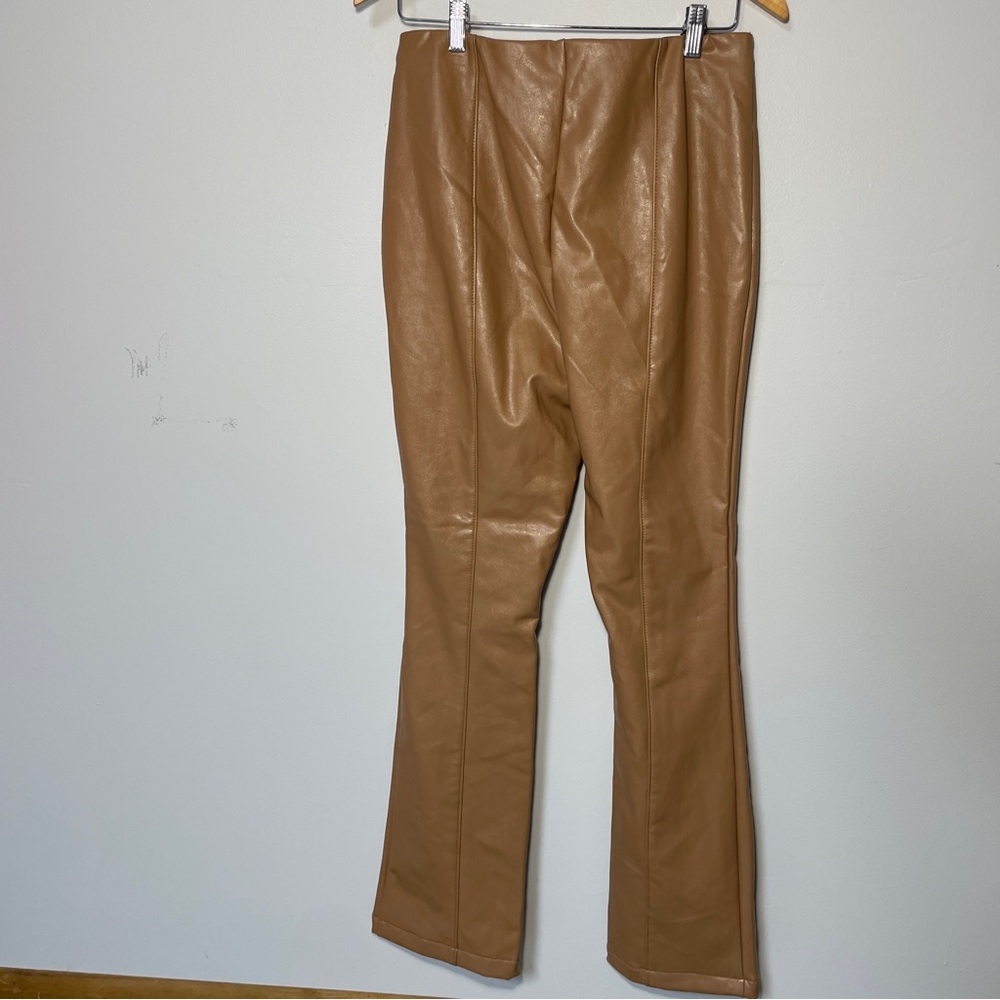 AFRM Los Angeles Tan Faux Leather Front Slit Flare Pants Women’s size large, NWT - Picture 3 of 8